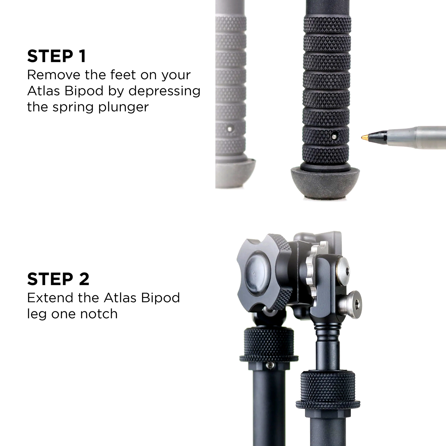 BT85 Atlas Adjustable Leg Extensions A.L.E. B&T Accu-Shot Pair for Atlas Bipods